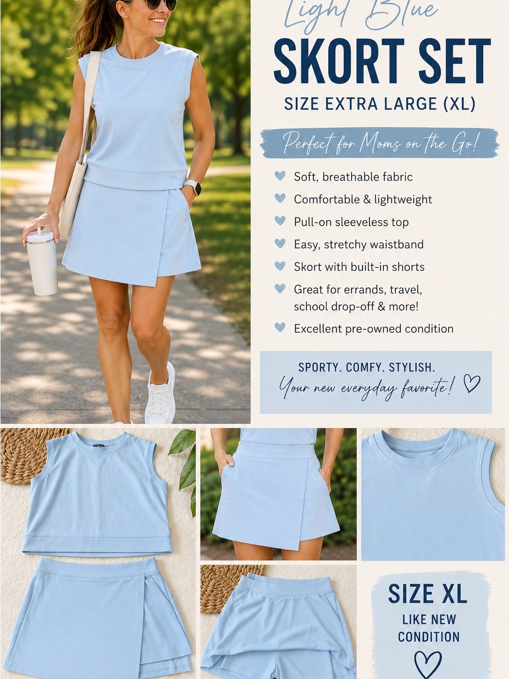 Light Blue Skort Set - Women's Athletic Skort and Sleeveless Top